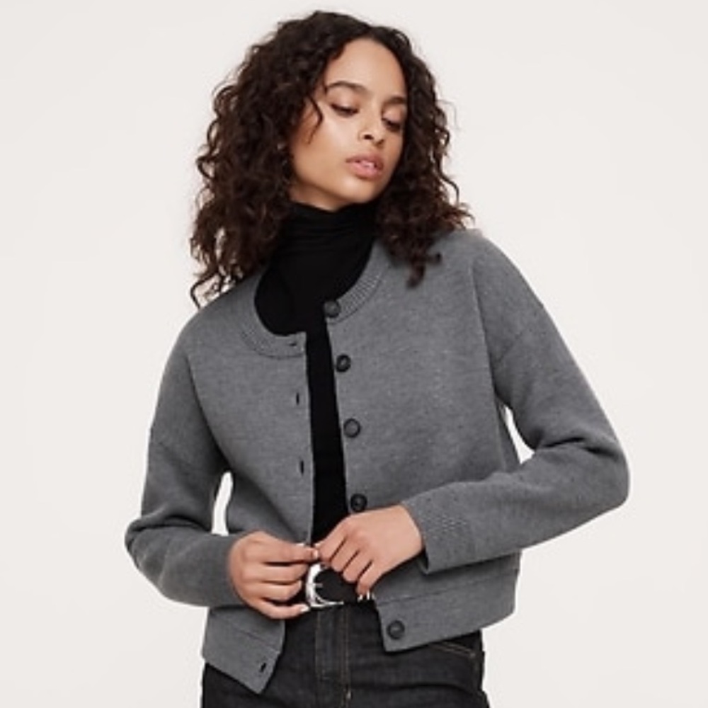 NWOT Banana Republic Heavyweight Cropped Merino Cardigan Small Gray